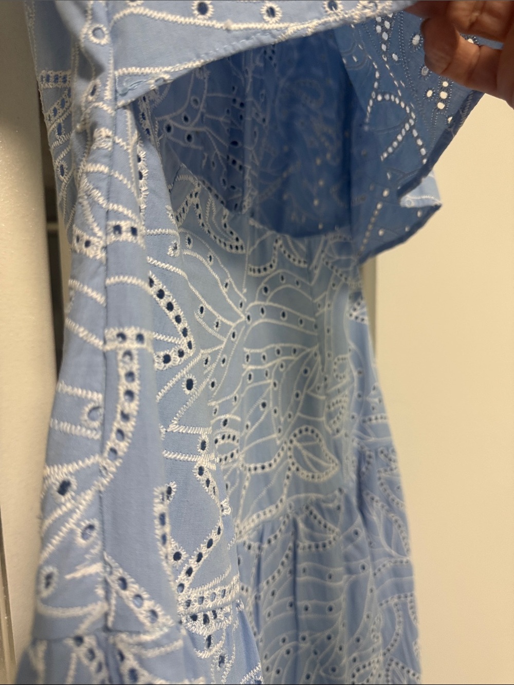 Light Blue Eyelet Tiered Midi Dress - Picture 9 of 12
